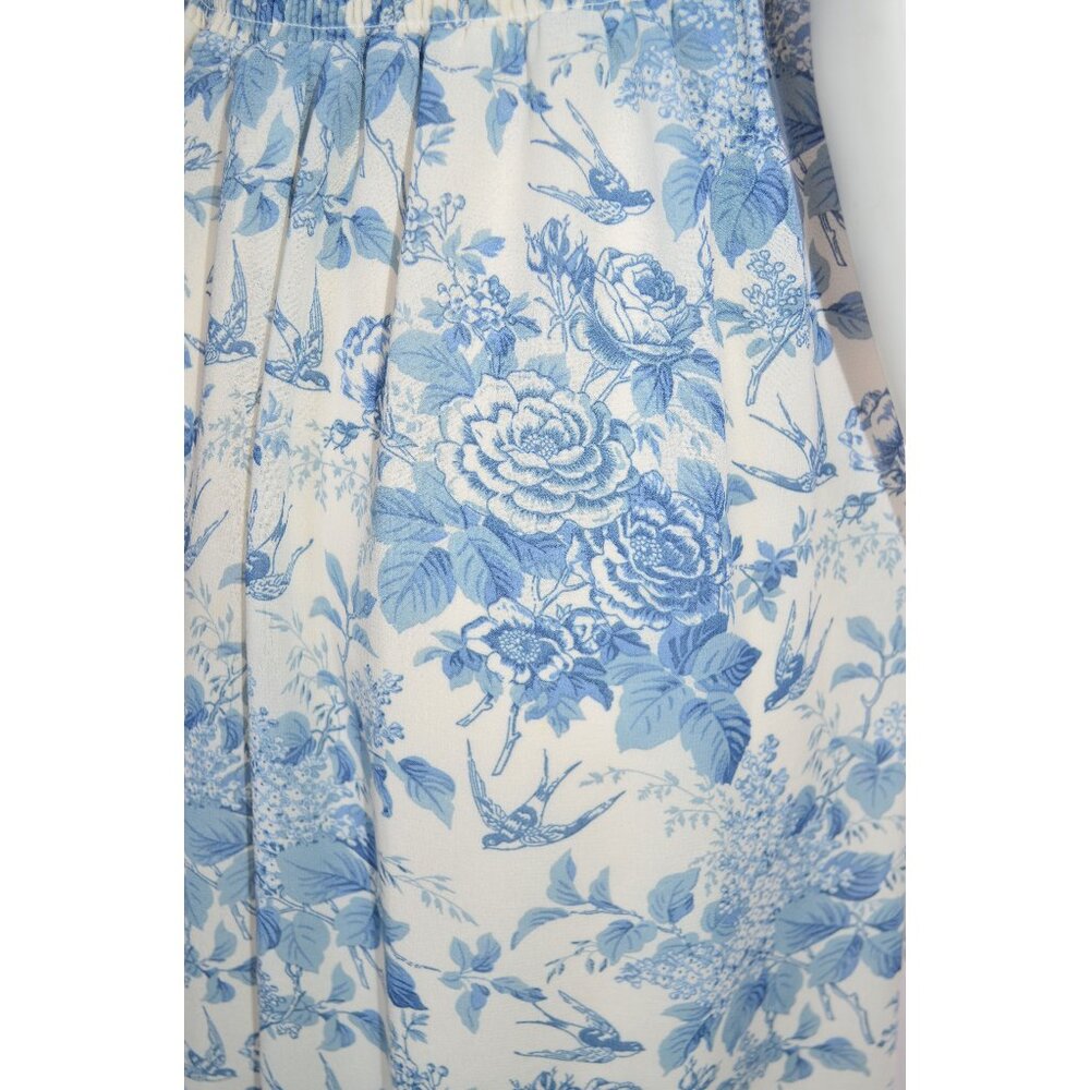 Sunday Up Birds & Flowers Smocked Short Puff Sleeve Midi Dress Blue/White Size S - Picture 4 of 5